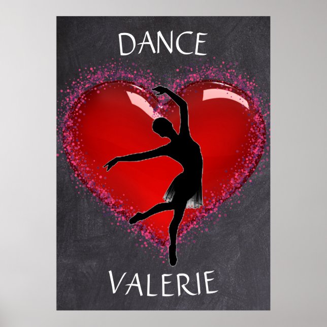 Poster Filles Danse Chalkboard Coeur avec/ Nom personnali (Devant)