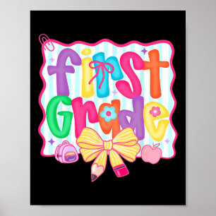 Poster Filles de 1re année à l'école avec nœud coquette p