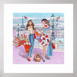 Poster Filles de shopping à Paris