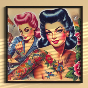 Poster Filles de tatouage vintage Old School