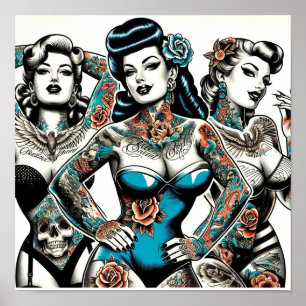 Poster Filles de tatouage vintages