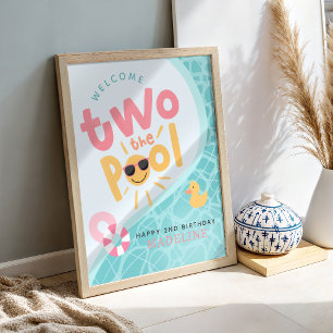 Poster Filles Deux À La Piscine Été 2ème Anniversaire Bie