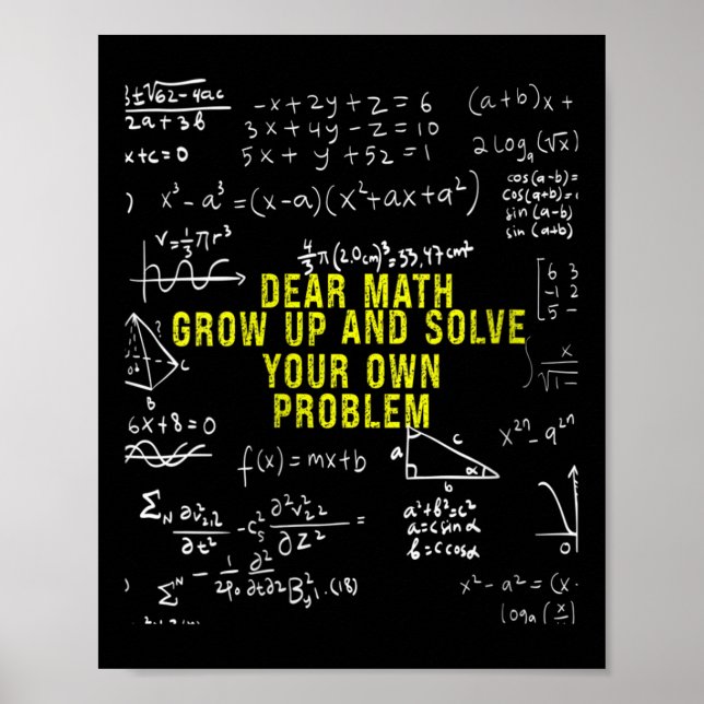 Poster Filles Drôle Cher Math Grandir Et Résoudre Votre P (Devant)