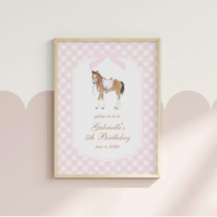 Poster Filles Galop en Avant Cheval Rose Anniversaire