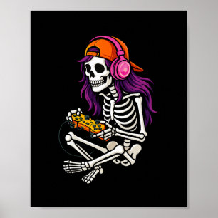 Poster Filles Halloween squelette joueuse vidéo jeu fille