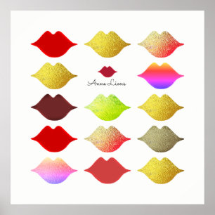 Poster filles lèvres colorées / bouche couleur sur blanc