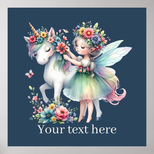 Poster filles licorn Fairy imaginaire ajouter un message (Devant)