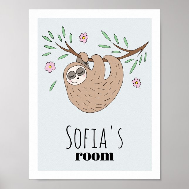 Poster Filles mignonne couchant couchage Animal et nom En (Devant)