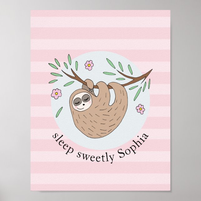 Poster Filles mignonne couchant couchage Animal et nom En (Devant)
