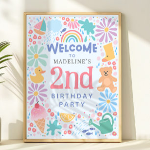 Poster Filles Mignonnes Piscine Arc-en-ciel 2ème Annivers