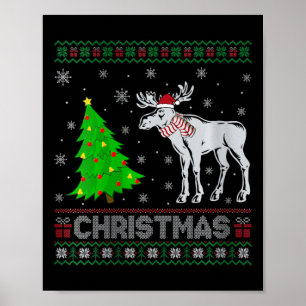 Poster Filles Moose Xmas Arbre Éclairage de Noël moche