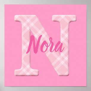 Poster Filles Nom Lettre Plaid personnalisée N