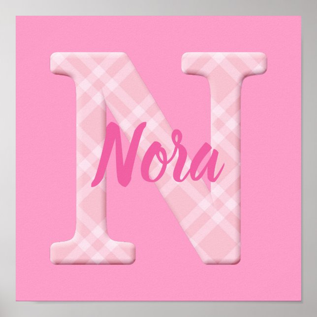 Poster Filles Nom Lettre Plaid personnalisée N (Devant)
