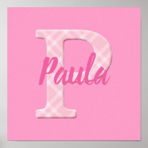 Poster Filles Nom Lettre Plaid personnalisée P