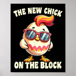 Poster Filles Nouveau Chick Sur Le Bloc Oeuf Chasse Pâque