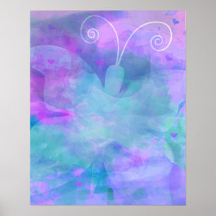 Poster Filles Pastel Aquarelle violet bleu Turquoise rose