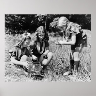 Poster Filles ramassant des grenouilles, années 1940