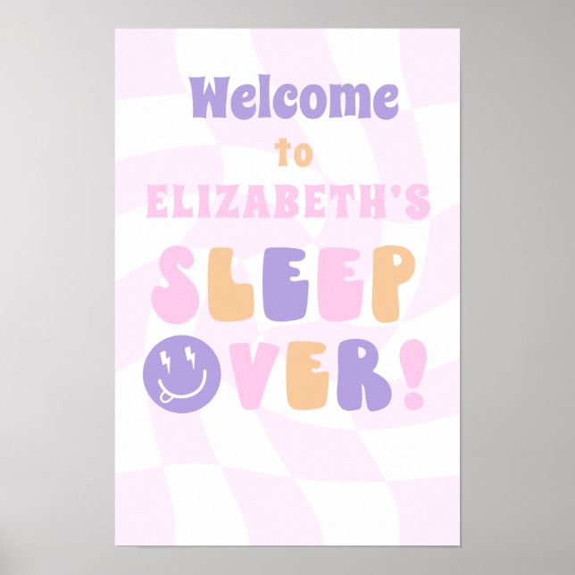Poster Filles Retro SLEEPOVER Fête d'anniversaire Bienven (Devant)