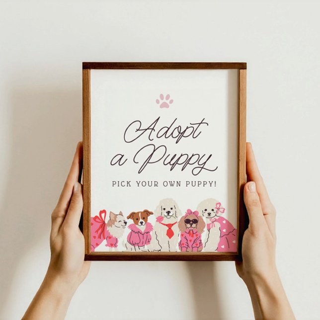 Poster Filles rose chiot Anniversaire Adopter un signe ch (Créateur téléchargé)