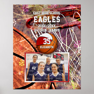 Poster filles rouge blanc équipe couleurs photo basket
