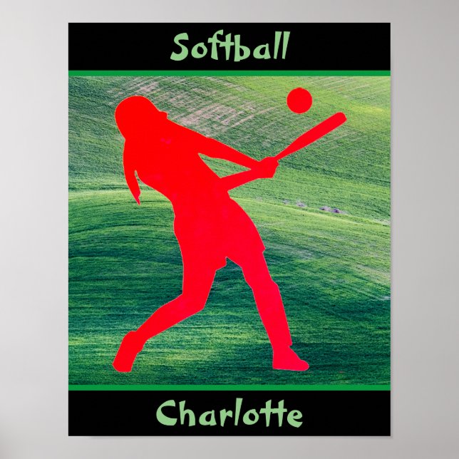 Poster Filles Softball Batter sur Green (Devant)