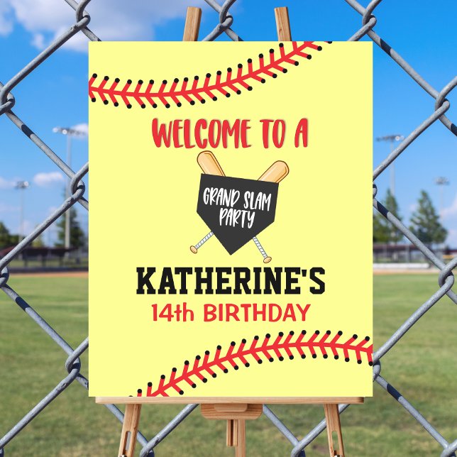 Poster Filles Softball fête d'anniversaire Bienvenue (Girls Softball Birthday Party Welcome Poster)