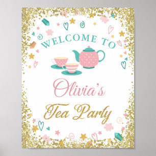 Poster Filles Tea Party Gold Parties scintillant Annivers