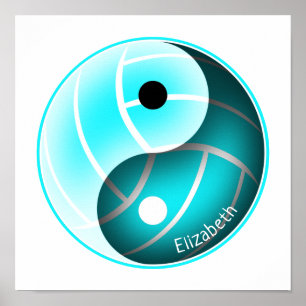 Poster filles turquoise yin yang sport volleyball