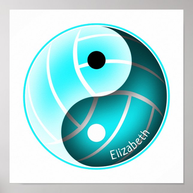Poster filles turquoise yin yang sport volleyball (Devant)