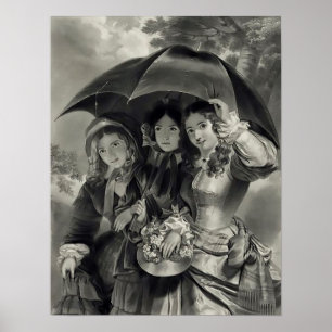 Poster Filles victoriennes parapluie jour de pluie femme 