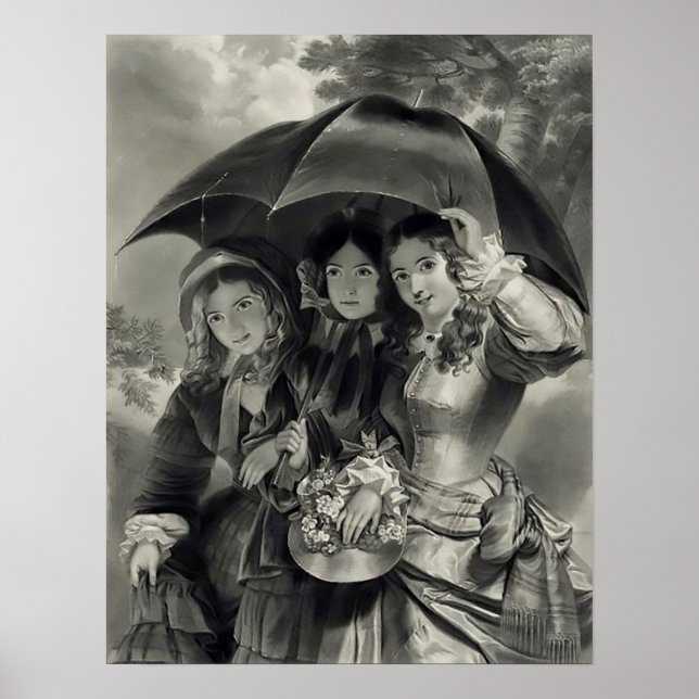 Poster Filles victoriennes parapluie jour de pluie femme  (Devant)