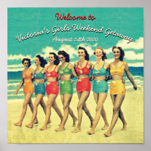 Poster Filles vintages descendant la plage