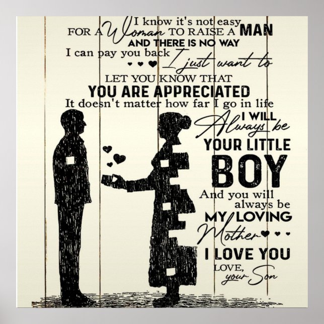 Poster Fils à ma mère lettre, cadeau spécial à maman (Devant)