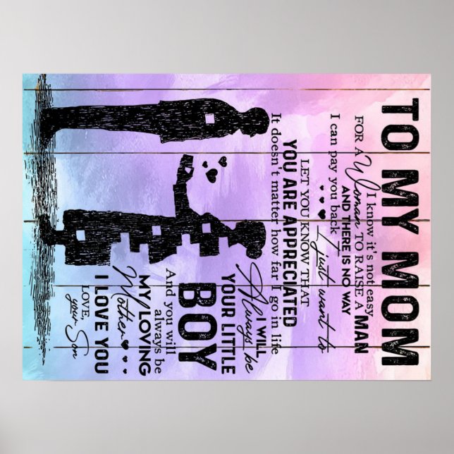 Poster Fils À Ma Mère Lettre, Mère Cadeau Anniversaire (Devant)