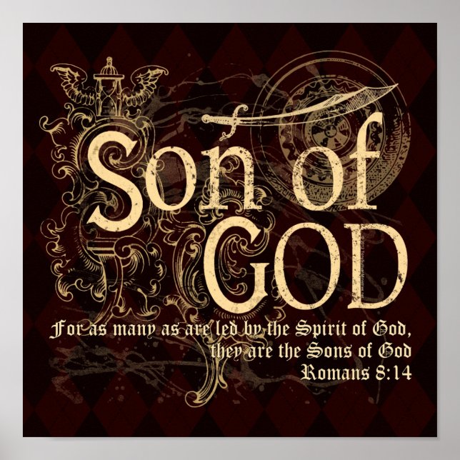 Poster Fils de Dieu, Romains 8:14 Chrétien (Devant)
