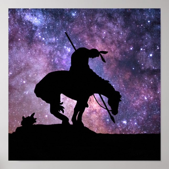 Poster Fin de la Silhouette du sentier avec les étoiles d (Devant)