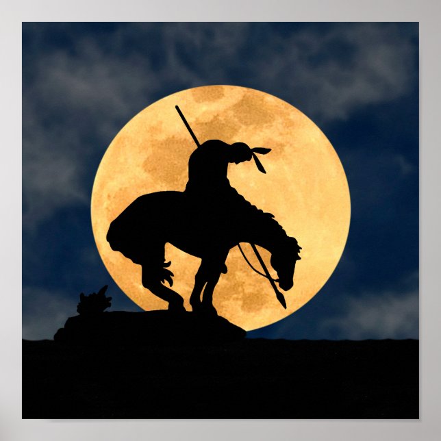 Poster Fin de la Silhouette du sentier avec Pleine lune (Devant)