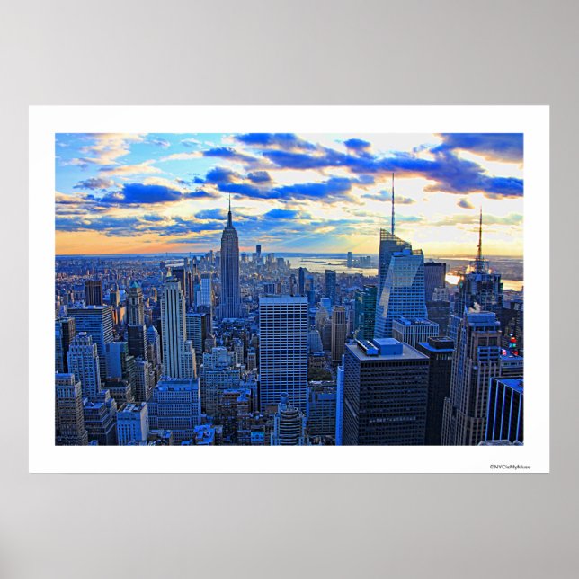 Poster Fin de l'après-midi NYC Skyline à l'approche du co (Devant)