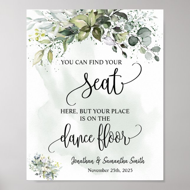 Poster Find your seat sign wedding reception eucalyptus (Devant)