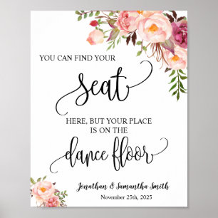 Poster Find your seat sign wedding reception pink
