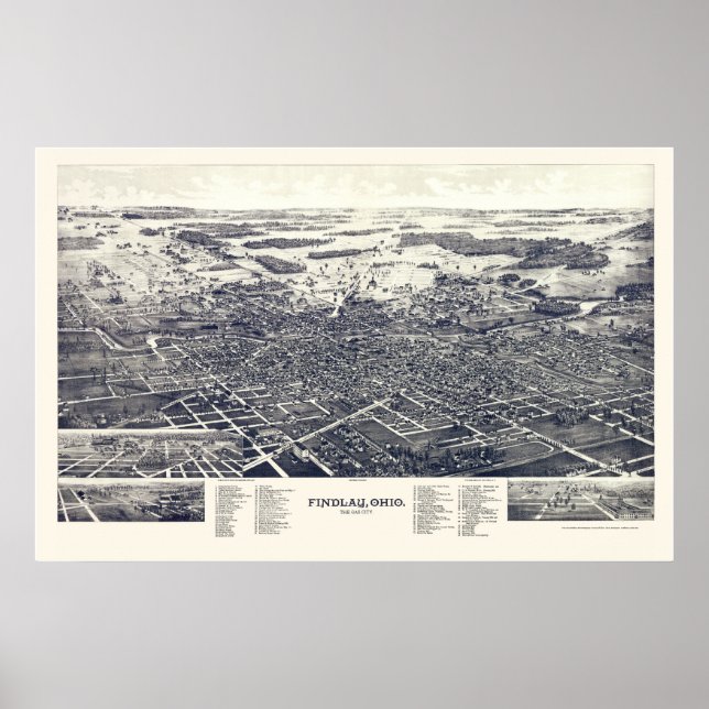 Poster Findlay, OH Carte panoramique - 1889 (Devant)