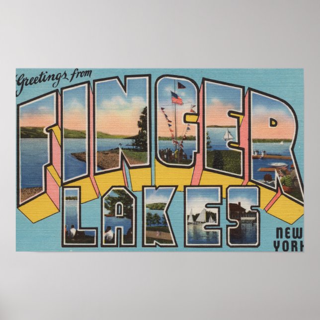 Poster Finger Lakes, New York - Scènes de grandes lettres (Devant)