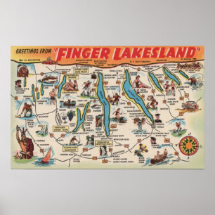 Poster Fingerlakes, New York - Carte détaillée