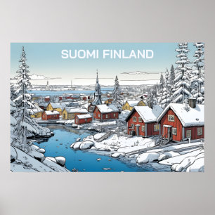 Poster Finlande Illustration hivernale
