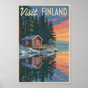 Poster Finlande Lake Travel Art Vintage