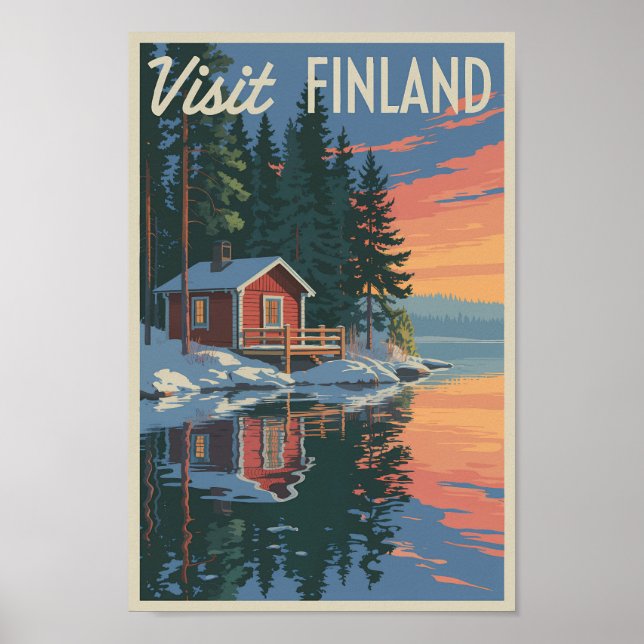 Poster Finlande Lake Travel Art Vintage (Devant)