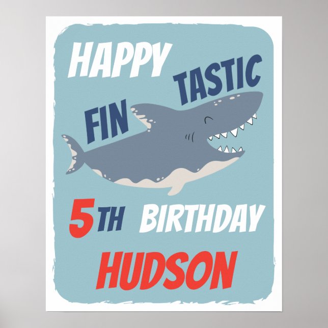 Poster Fintastic Happy Shark fête d'anniversaire, n'impor (Devant)