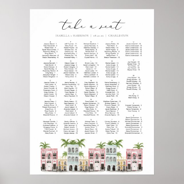 Poster FIONA Charleston SC Rainbow Row Seins Chart (Devant)