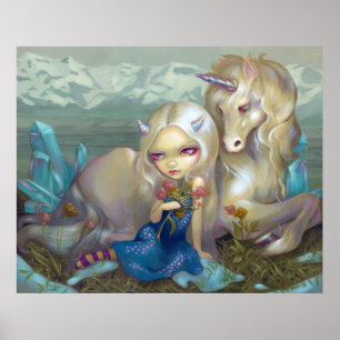 Poster Fiona et Unicorn ART IMPRIMER fée de glace
