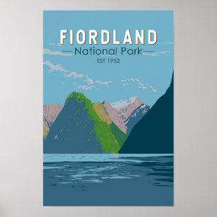 Poster Fiordland National Park Nouvelle-Zélande Travel Ar